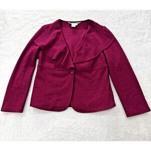 WINTERSILKS Blazer Womens Small Magenta Pink Wool Silk Ruffle Blazer Jacket